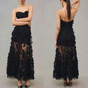 Anthropologie Helsi Sheer Strapless Appliqué Dress size Large